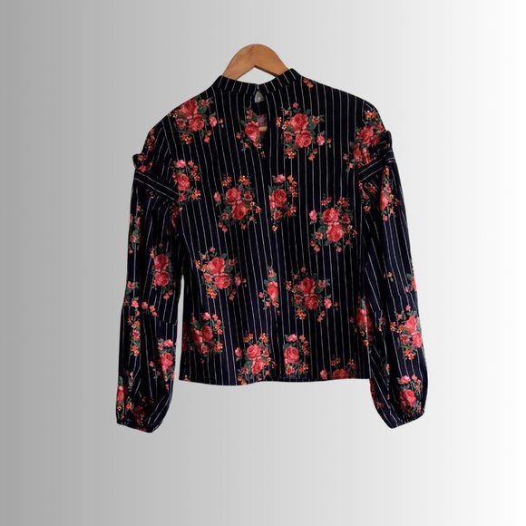 BLACK FLORAL H&M PUFF SLEEVE TOP - Picture 3 of 6